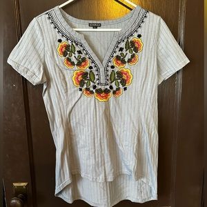 Hannah Embroidered Flower Low-Cut Blouse